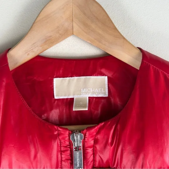 Michael Kors Red Ruffle Down Jacket EUC Size Small Pockets Holiday Christmas - Picture 5 of 16